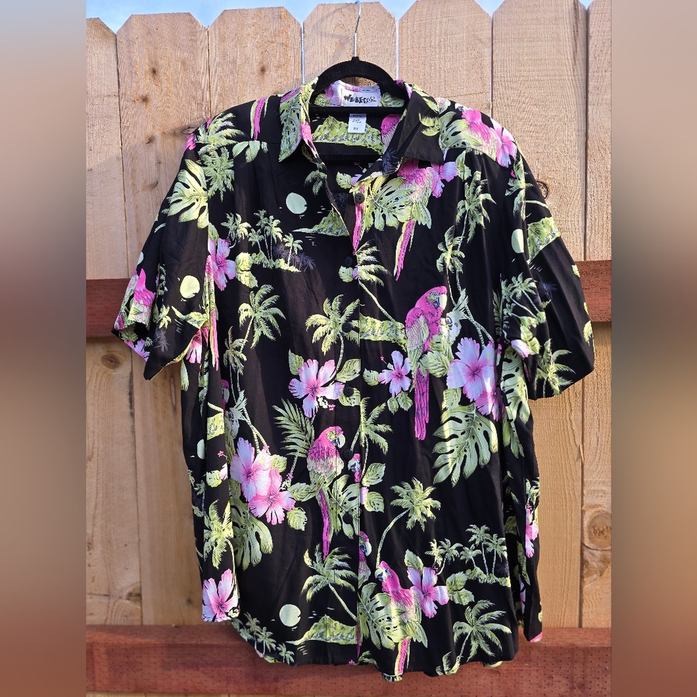 Pink and Green Dress Shirt with Tropical‎ Floral Pattern